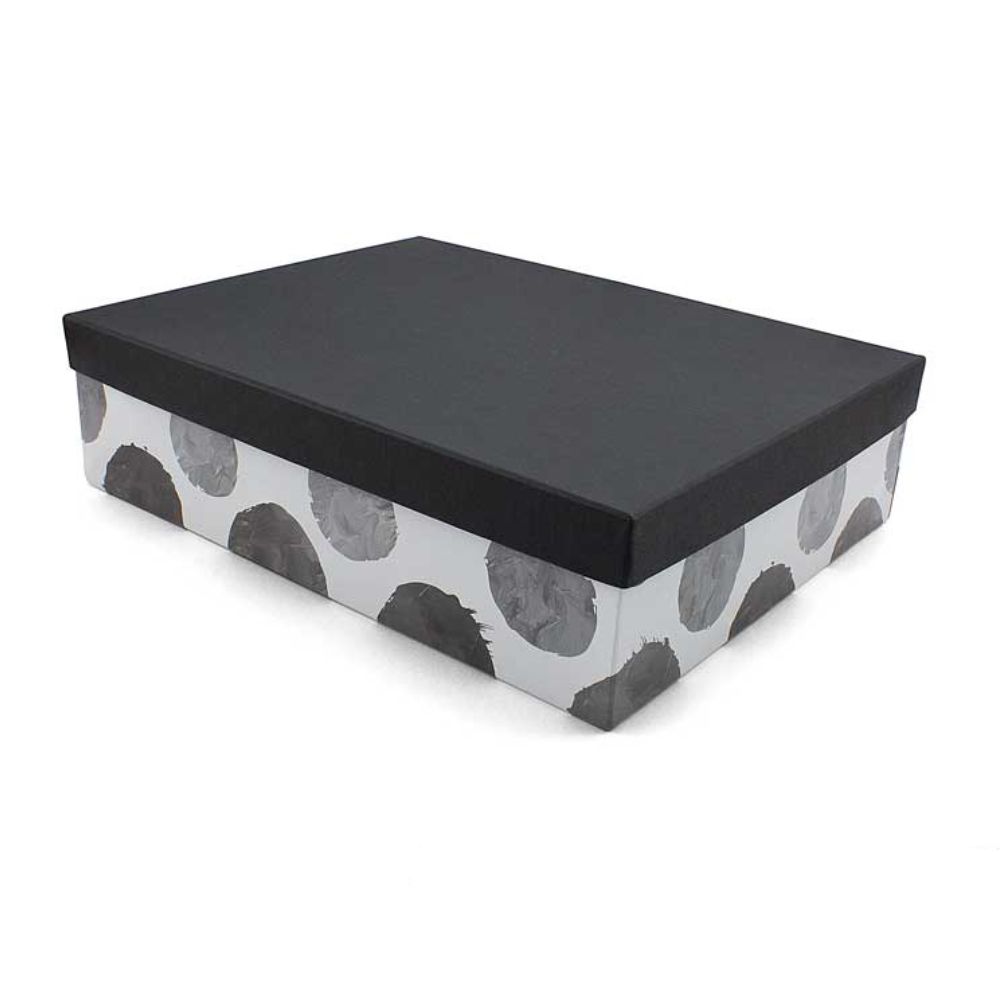 Χειροποίητο Χάρτινο Κουτί, Μαύρο Πουά με Μαύρο Καπάκι, 4 διαστάσεις